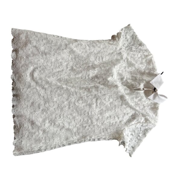 Karl Lagerfeld Paris White Lace Short Sleeve Blouse With Contrast Collar & Tie D - Picture 6 of 8